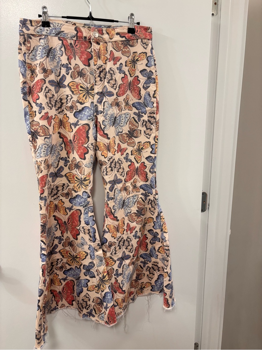 Free People Peach Butterfly Print Flare Jeans - Picture 3 of 12